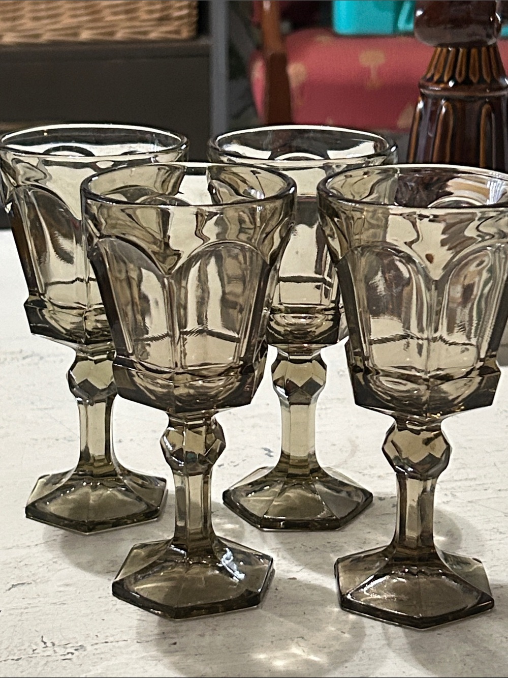 Fostoria Smoky Gray Goblet Wine Glasses